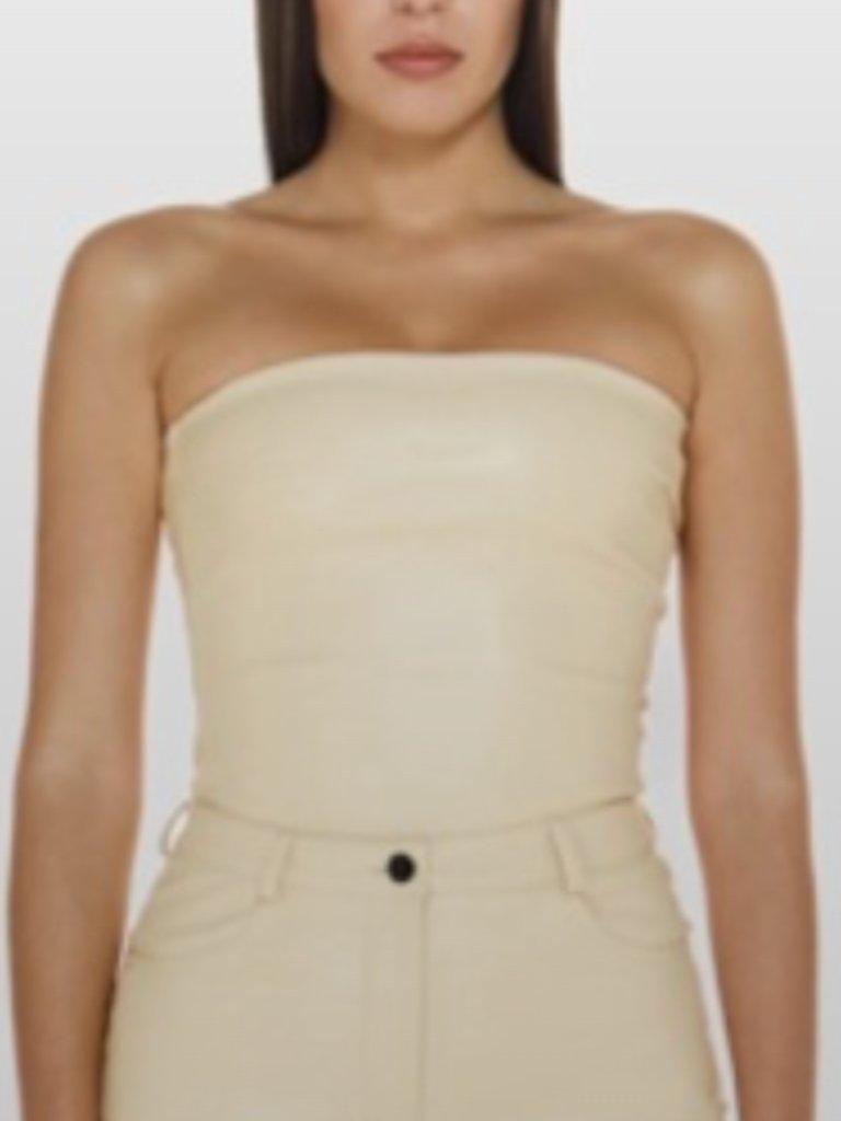Cultnaked Strapless Leather-Look Crop Top In Cream
